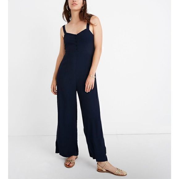 Madewell Womens Jumpsuit Navy Blue Cropped Straight Leg Sleeveless Sz 0 - Picture 1 of 16